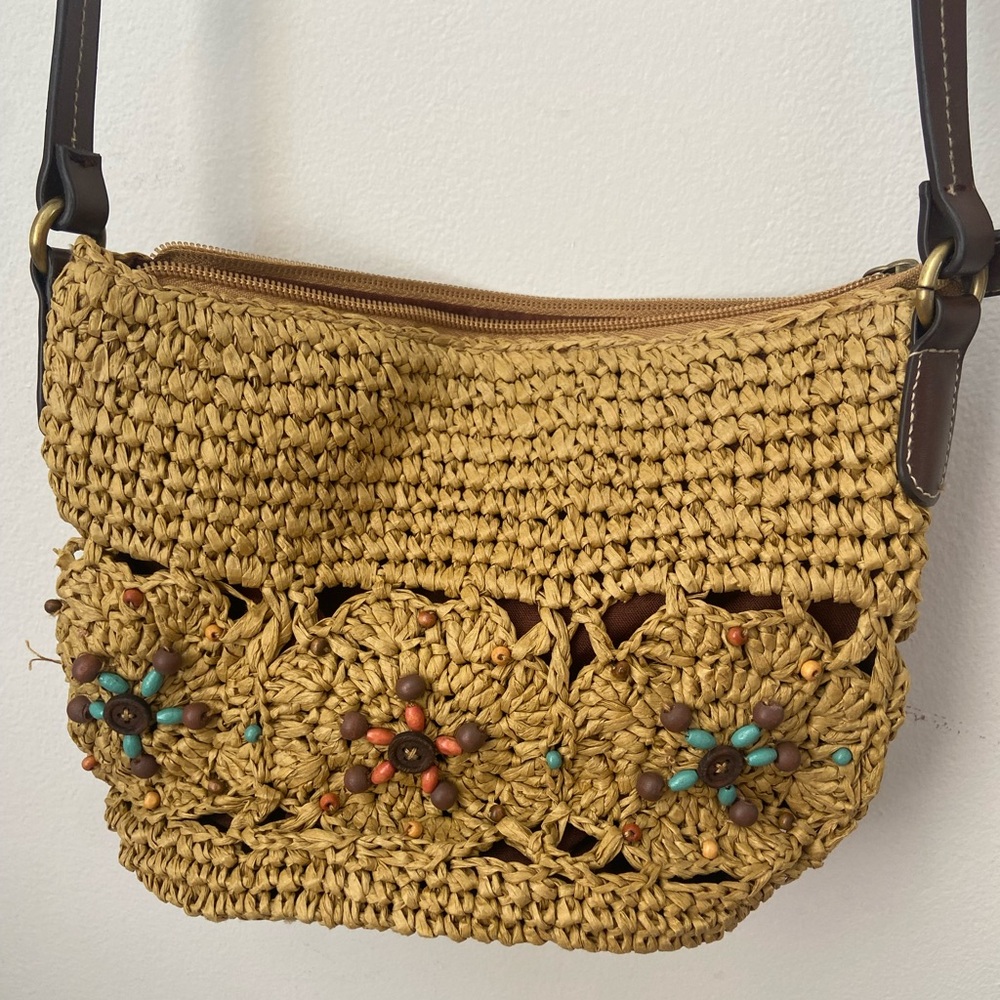 Beaded Rattan Crossbody Bag